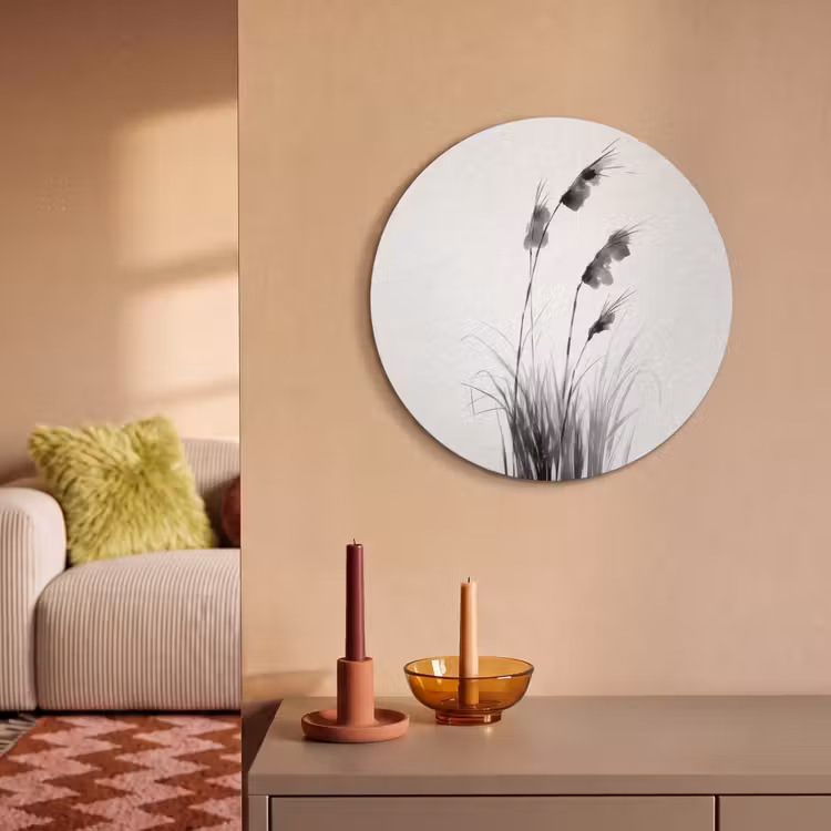 Akoestisch schilderij rond - Minimalistisch - Stelen - Wit — 2