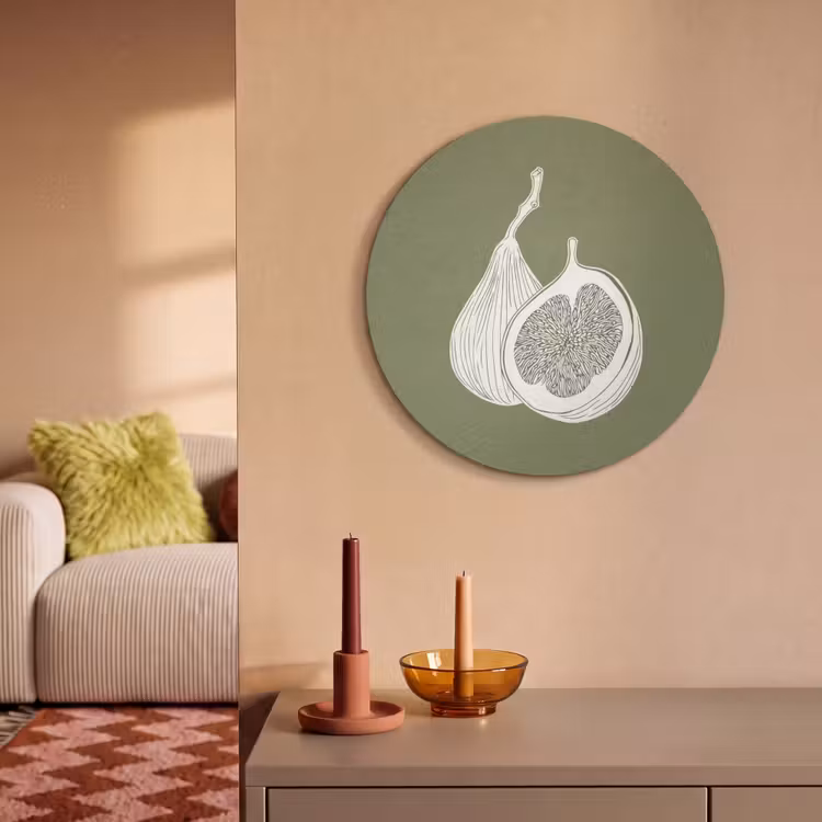 Akoestisch schilderij rond - Vijgen - Minimalistisch - Getekend - Mosgroen — 2