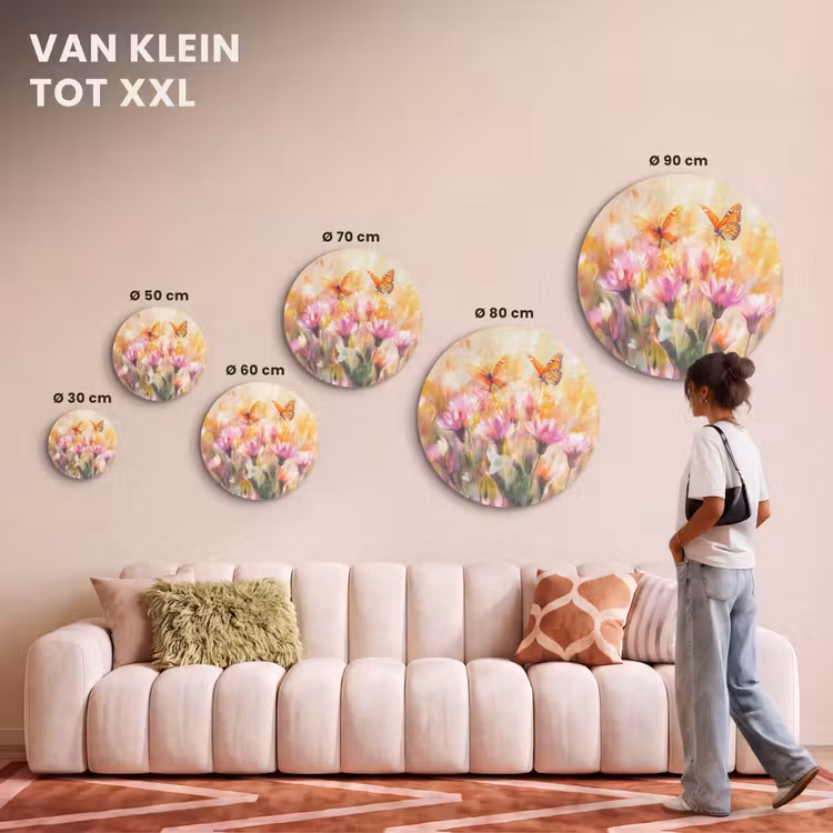 Akoestisch schilderij rond - Vlinders - Oranje - Bloemen — 7