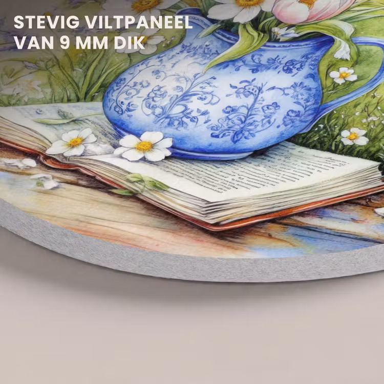 Akoestisch schilderij rond - Vaas - Delftsblauw - Madeliefjes — 5