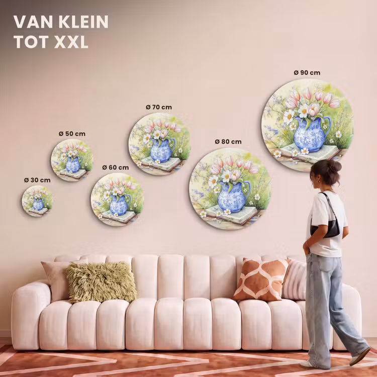 Akoestisch schilderij rond - Vaas - Delftsblauw - Madeliefjes — 7