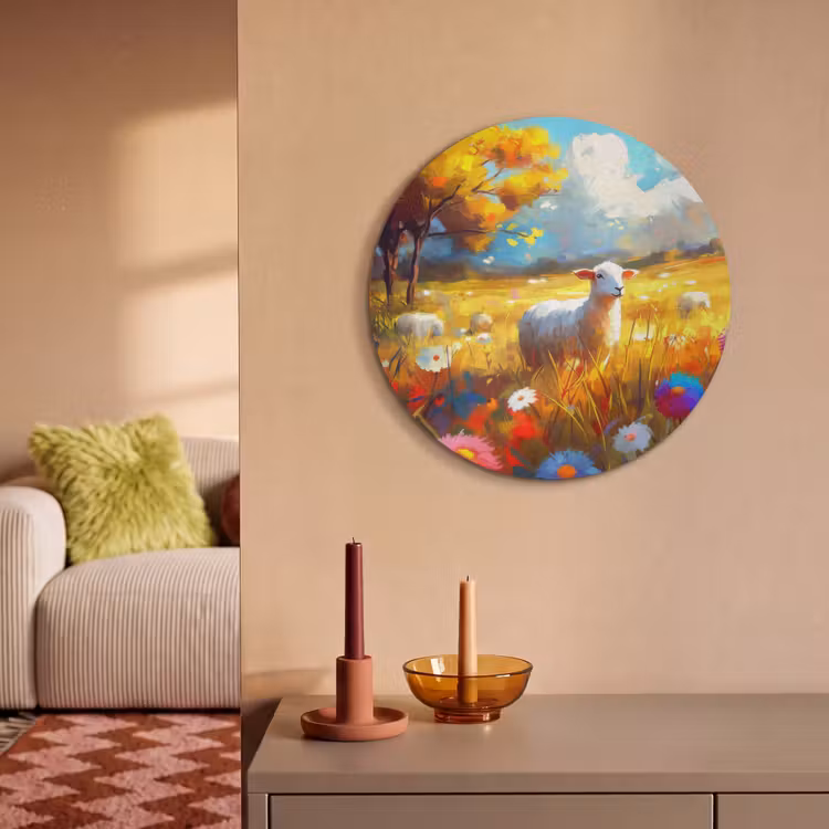 Akoestisch schilderij rond - Schaap - Weide - Bloemen — 2