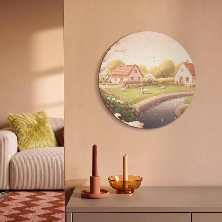 Akoestisch schilderij rond - Schapen - Huisje - Platteland — 2