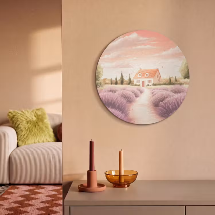 Akoestisch schilderij rond - Lavendelveld - Huis - Paars — 2