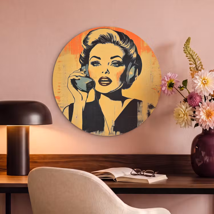 Akoestisch schilderij rond - Retro - Vrouw - Koptelefoon - Oranje — 6