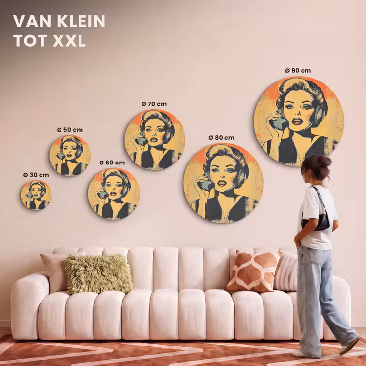 Akoestisch schilderij rond - Retro - Vrouw - Koptelefoon - Oranje — 7