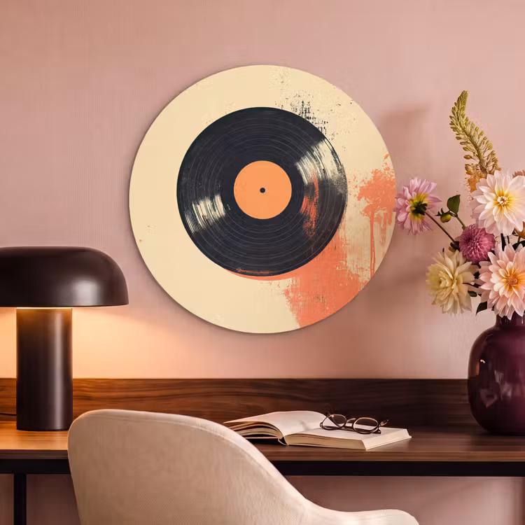 Akoestisch schilderij rond - Vinylplaat - Zwart - Verfspatten - Retro — 6