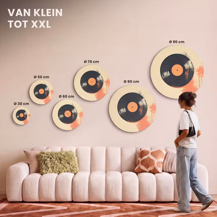 Akoestisch schilderij rond - Vinylplaat - Zwart - Verfspatten - Retro — 7