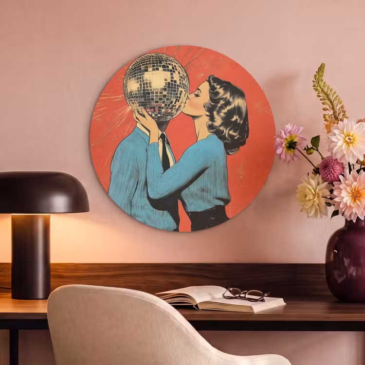 Akoestisch schilderij rond - Vrouw - Retro - Discobal - Kus — 6