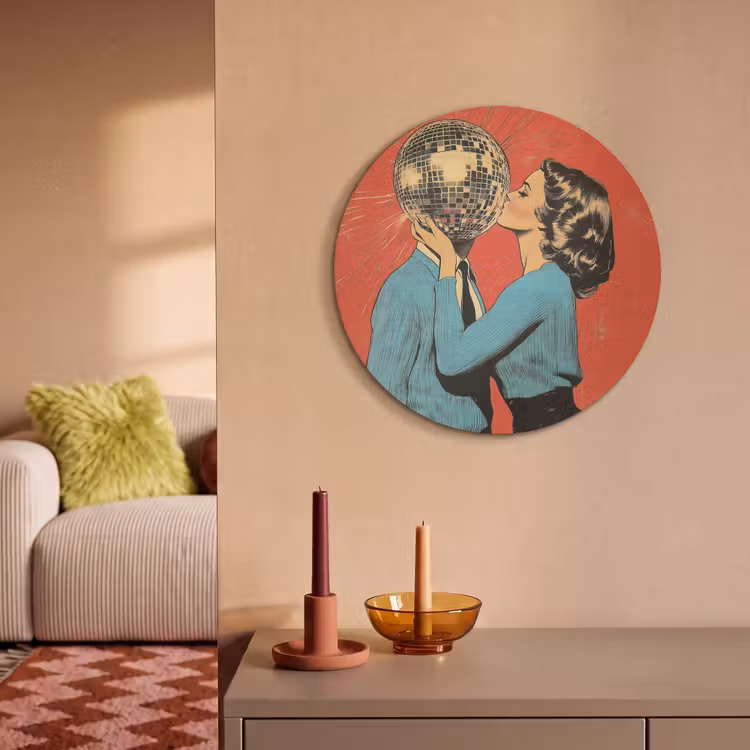 Akoestisch schilderij rond - Vrouw - Retro - Discobal - Kus — 2