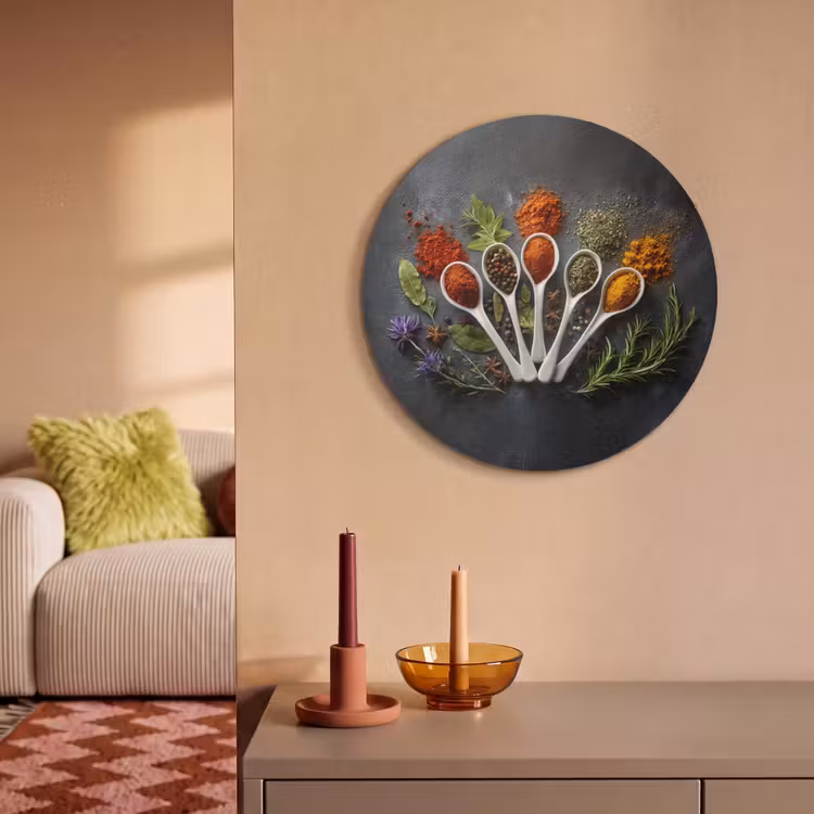Akoestisch schilderij rond - Lepels - Wit - Poeder - Kruiden — 2