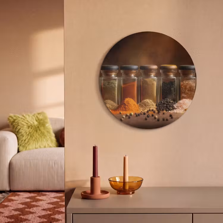 Akoestisch schilderij rond - Potjes - Kruiden - Specerijen - Korrels — 2