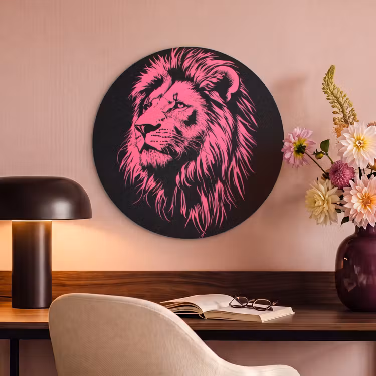 Akoestisch schilderij rond - Leeuw - Zwart - Roze - Neon — 6