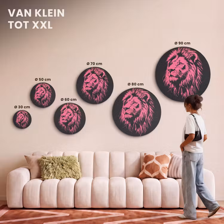 Akoestisch schilderij rond - Leeuw - Zwart - Roze - Neon — 7