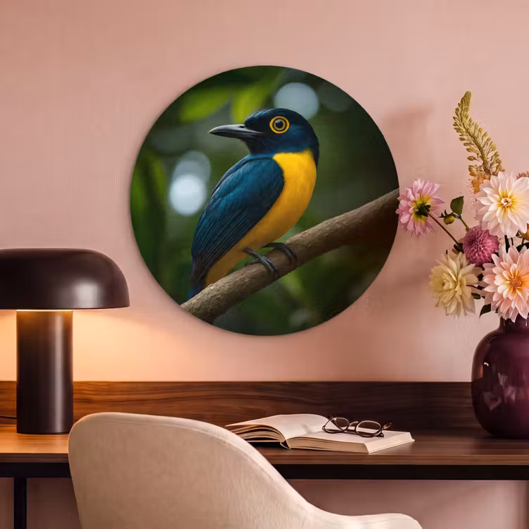 Akoestisch schilderij rond - Vogel - Tak - Geel - Bladeren — 6