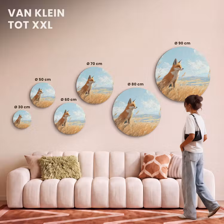 Akoestisch schilderij rond - Vos - Gras - Wolken - Oranje — 7