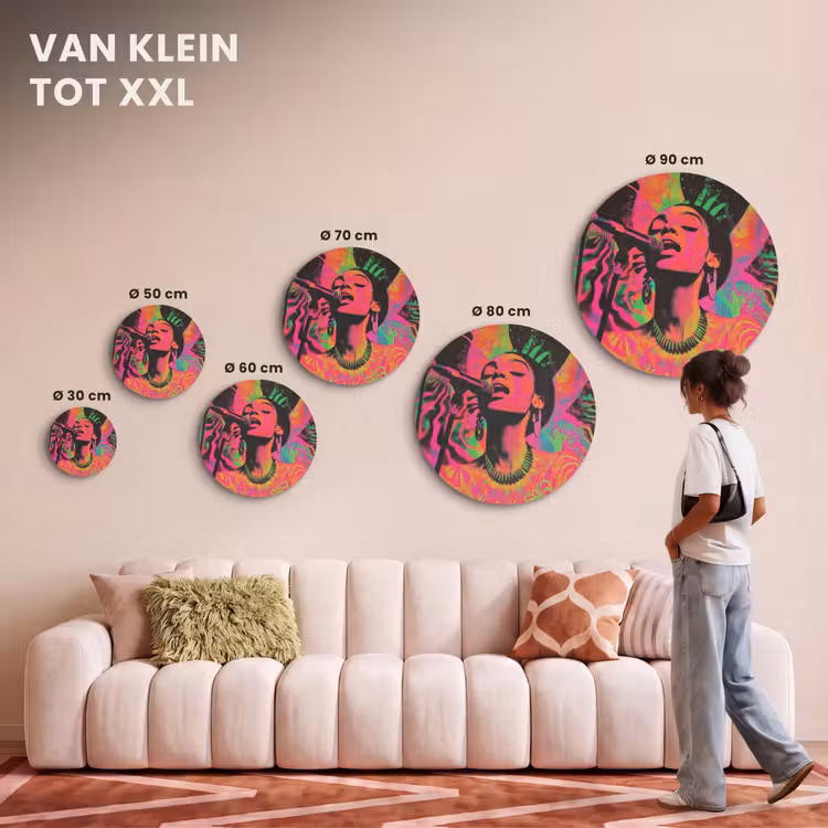 Akoestisch schilderij rond - Vrouw - Microfoon - Neon — 7