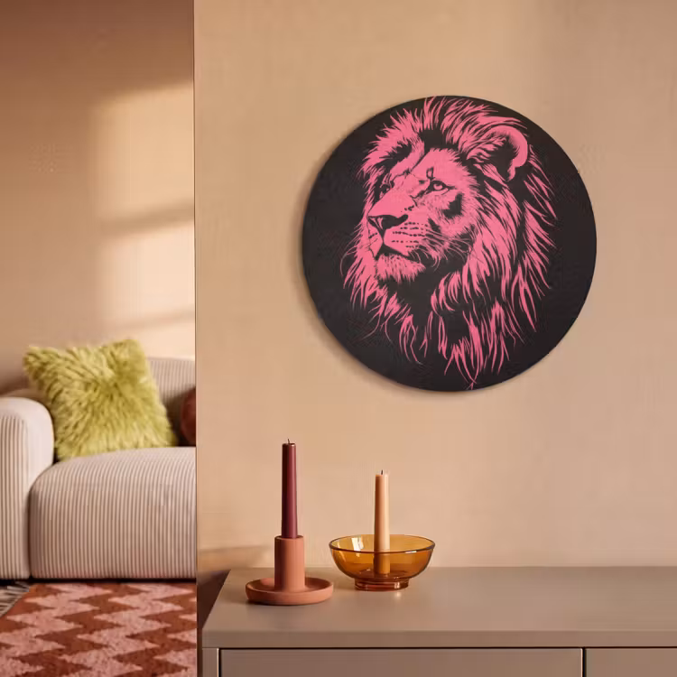 Akoestisch schilderij rond - Leeuw - Zwart - Roze - Neon — 2