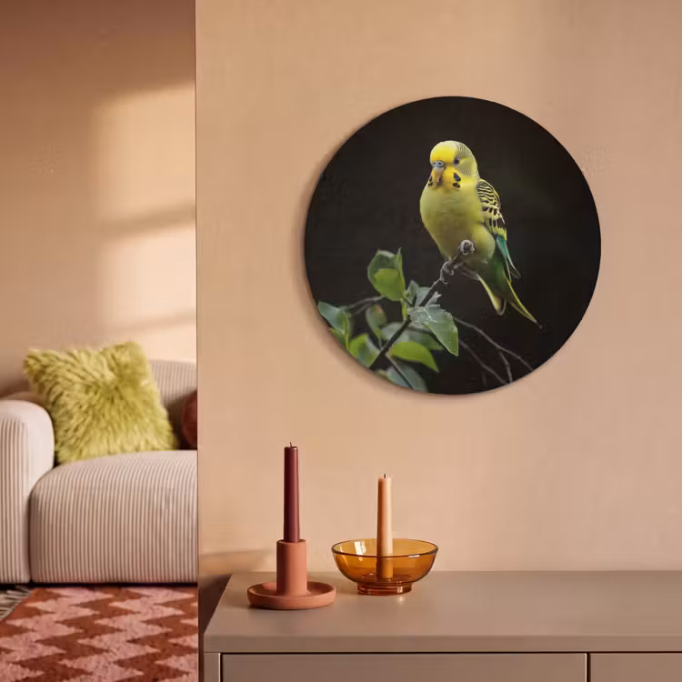 Akoestisch schilderij rond - Parkiet - Tak - Bladeren - Geel — 2
