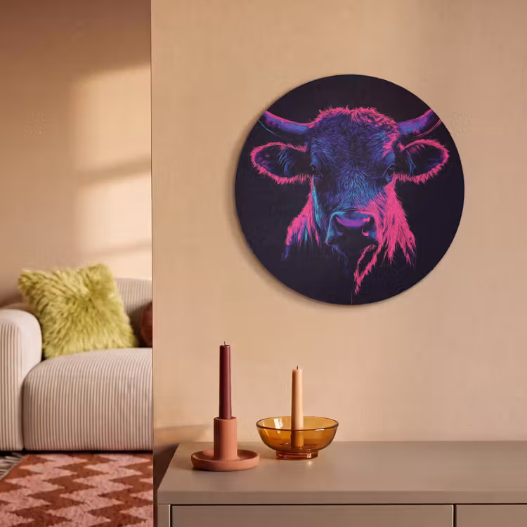 Akoestisch schilderij rond - Stier - Neon - Zwart - Kleur — 2