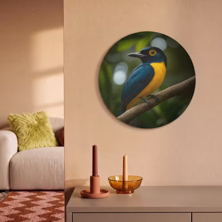 Akoestisch schilderij rond - Vogel - Tak - Geel - Bladeren — 2