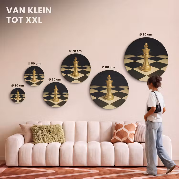 Akoestisch schilderij rond - Schaakstuk - Koning - Schaakbord - Geblokt — 7