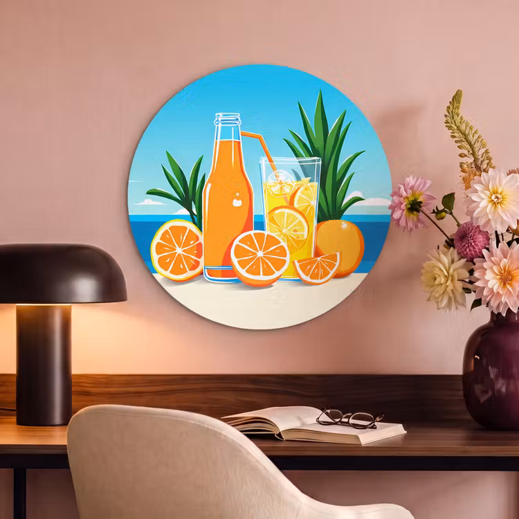 Akoestisch schilderij rond - Sinaasappels - Ijsblokjes - Zee - Illustratie — 6
