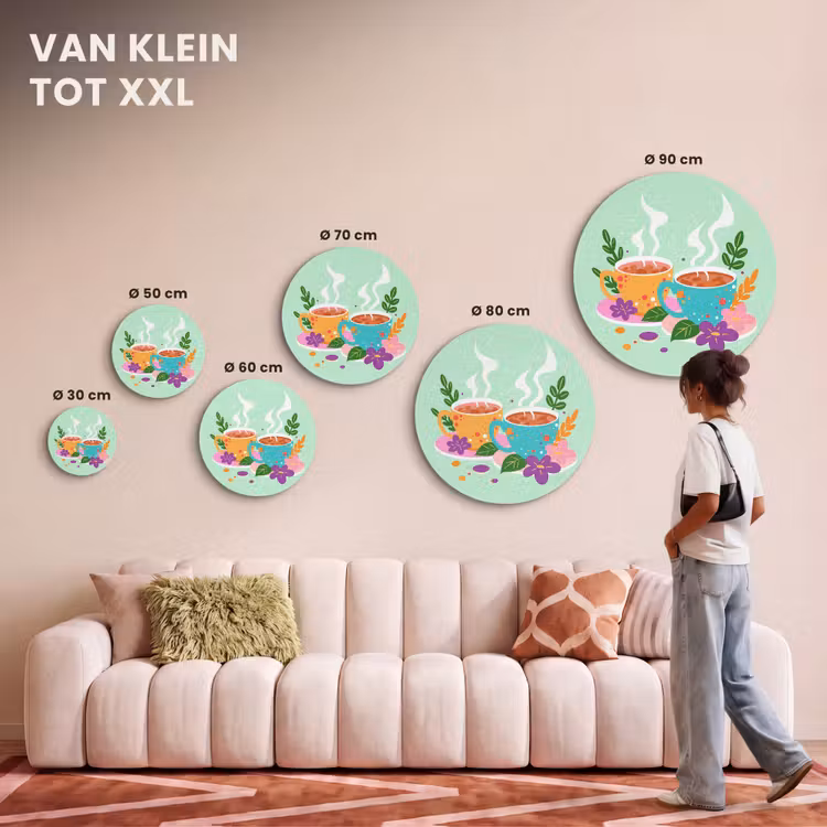 Akoestisch schilderij rond - Thee - Illustratie - Kopjes - Bloemen — 7
