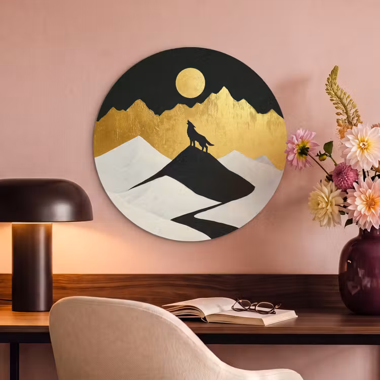 Akoestisch schilderij rond - Wolf - Bergen - Maan - Zwart — 6