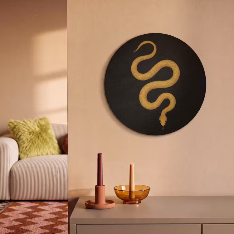 Akoestisch schilderij rond - Slang - Minimalistisch - Goud — 2