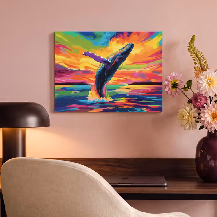 Akoestisch schilderij - Zonsondergang - Walvis - Geschilderd - Kleurrijk — 6