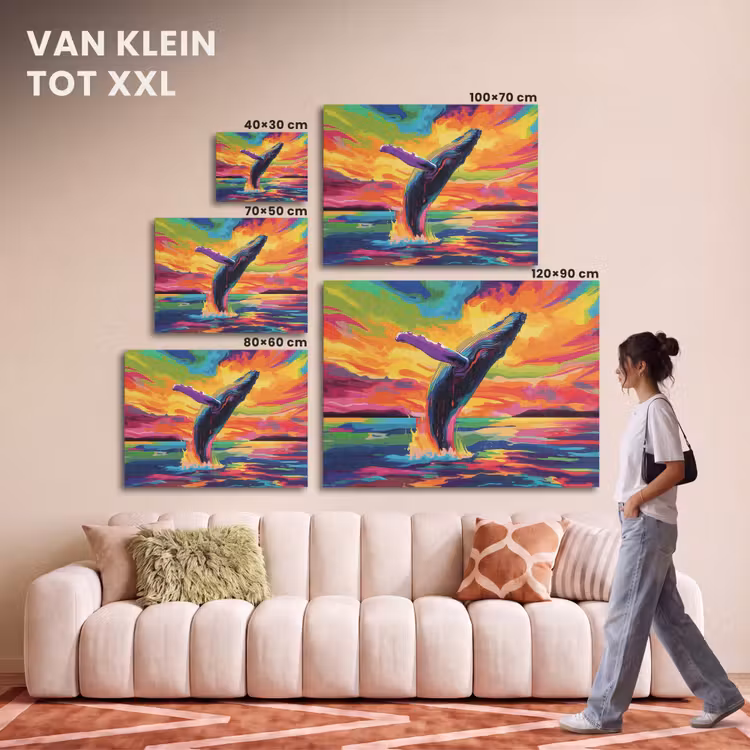 Akoestisch schilderij - Zonsondergang - Walvis - Geschilderd - Kleurrijk — 7