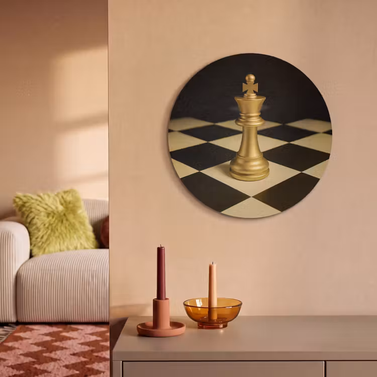 Akoestisch schilderij rond - Schaakstuk - Koning - Schaakbord - Geblokt — 2