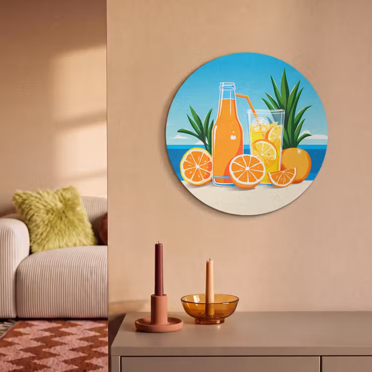Akoestisch schilderij rond - Sinaasappels - Ijsblokjes - Zee - Illustratie — 2