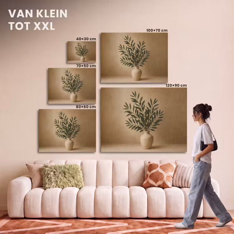 Akoestisch schilderij - Vaas - Olijftakken - Bladeren - Beige — 7