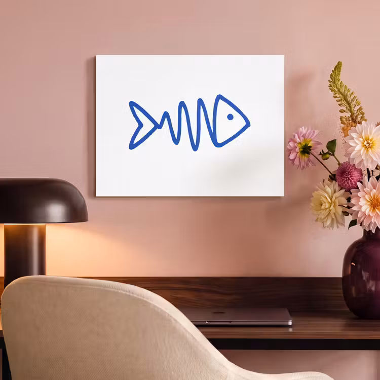 Akoestisch schilderij - Vis - Minimalistisch - Blauw - Lijn — 6