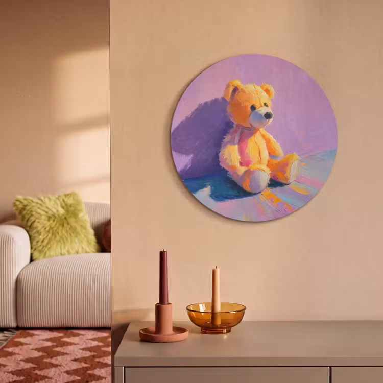 Akoestisch schilderij rond - Teddybeer - Schaduw - Penseelstreken - Paars — 2
