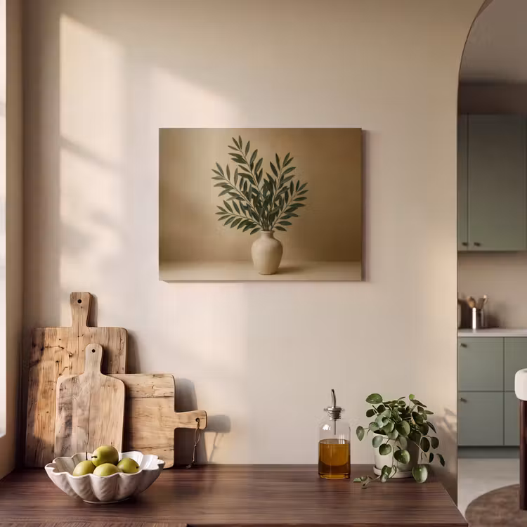 Akoestisch schilderij - Vaas - Olijftakken - Bladeren - Beige — 4