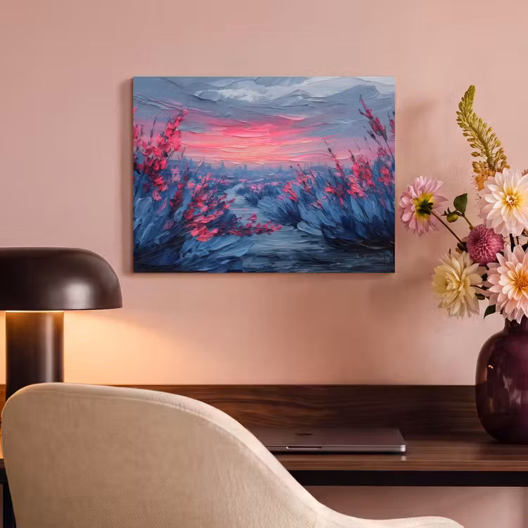 Akoestisch schilderij - Schilderij - Zonsondergang - Bloemen - Rivier — 6