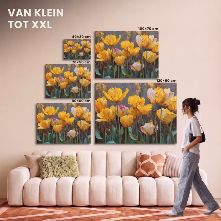 Akoestisch schilderij - Tulpen - Geel - Penseelstreken - Abstract — 7