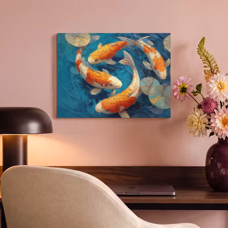 Akoestisch schilderij - Vissen - Waterlelies - Oranje - Water — 6