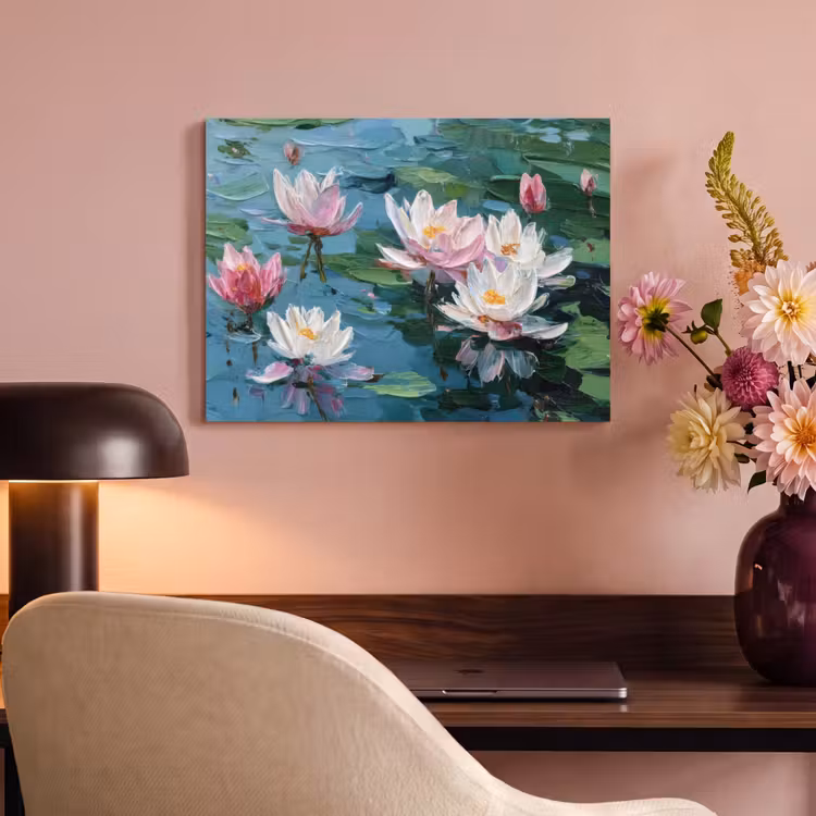 Akoestisch schilderij - Waterlelies - Bloemen - Roze - Water — 6