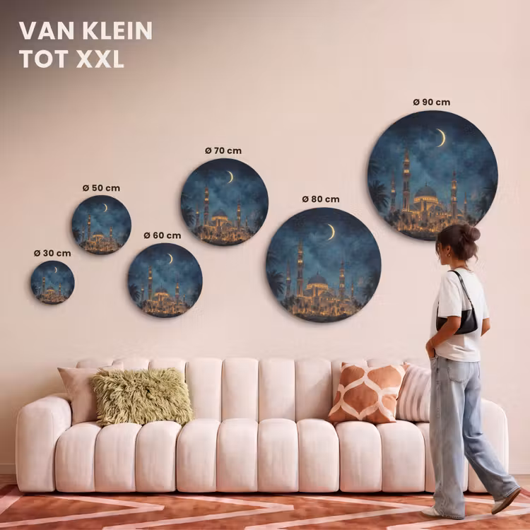 Akoestisch schilderij rond - Sterrenhemel - Maan - Palmbomen - Moskee — 7