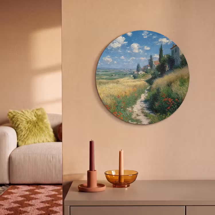 Akoestisch schilderij rond - Zandpad - Huis - Bomen - Grasveld — 2