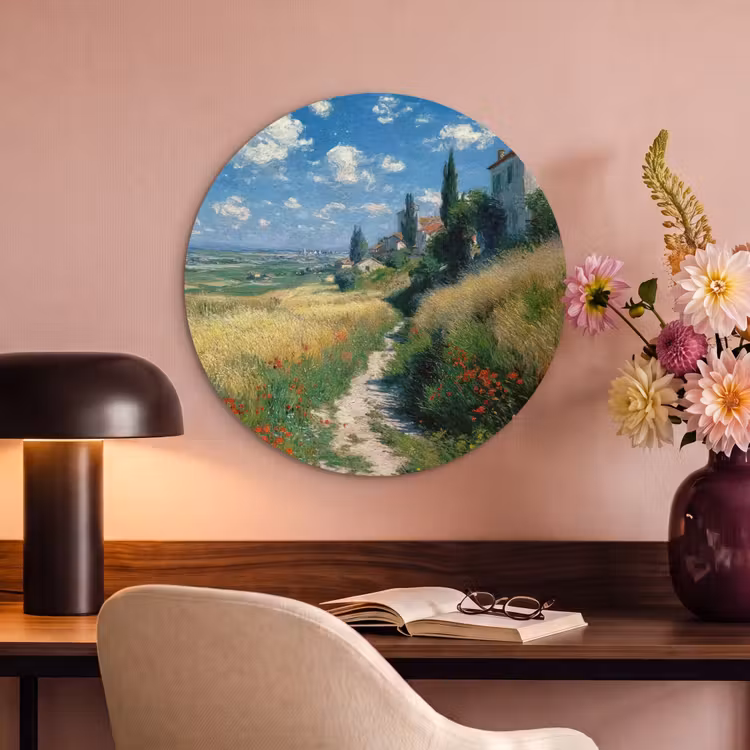 Akoestisch schilderij rond - Zandpad - Huis - Bomen - Grasveld — 6