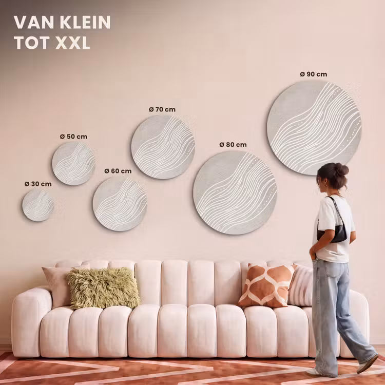 Akoestisch schilderij rond - Golvende lijnen - Vloeiend - Zandkleurig — 7