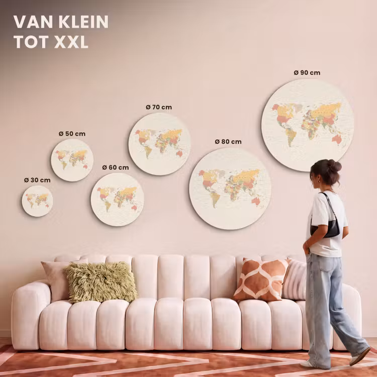 Akoestisch schilderij rond - Wereldkaart - Realistisch - Beige — 7
