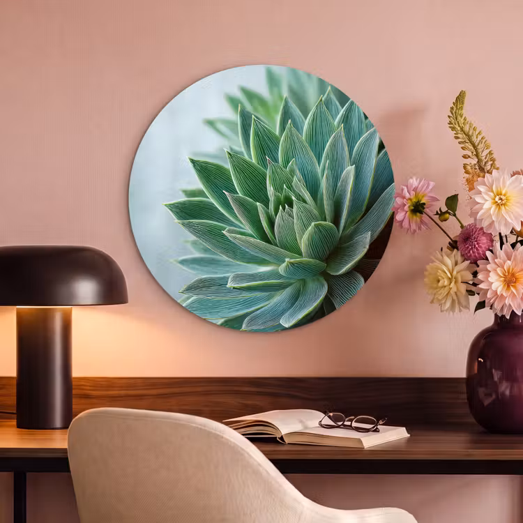 Akoestisch schilderij rond - Vetplant - Bladeren - Groen - Wazig — 6