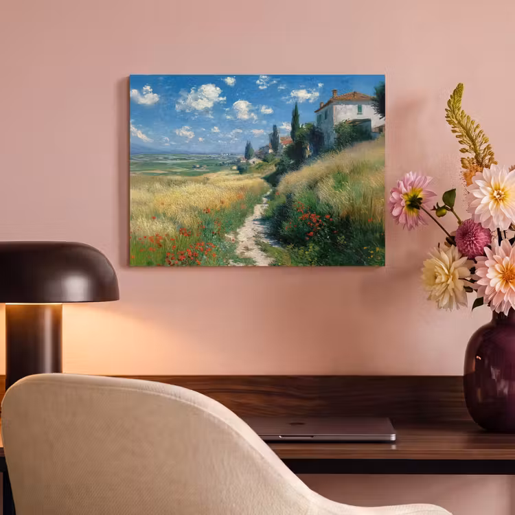Akoestisch schilderij - Zandpad - Huis - Bomen - Grasveld — 6