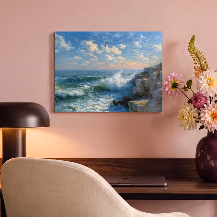 Akoestisch schilderij - Zee - Golven - Rotsen - Meeuwen — 6